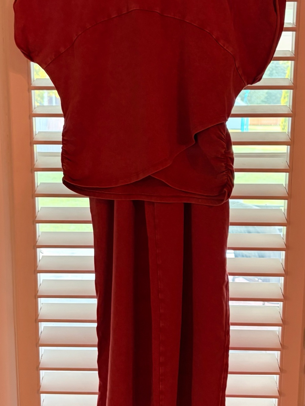 Double Zero Deep Red Maxi Dress with Draped Overlay